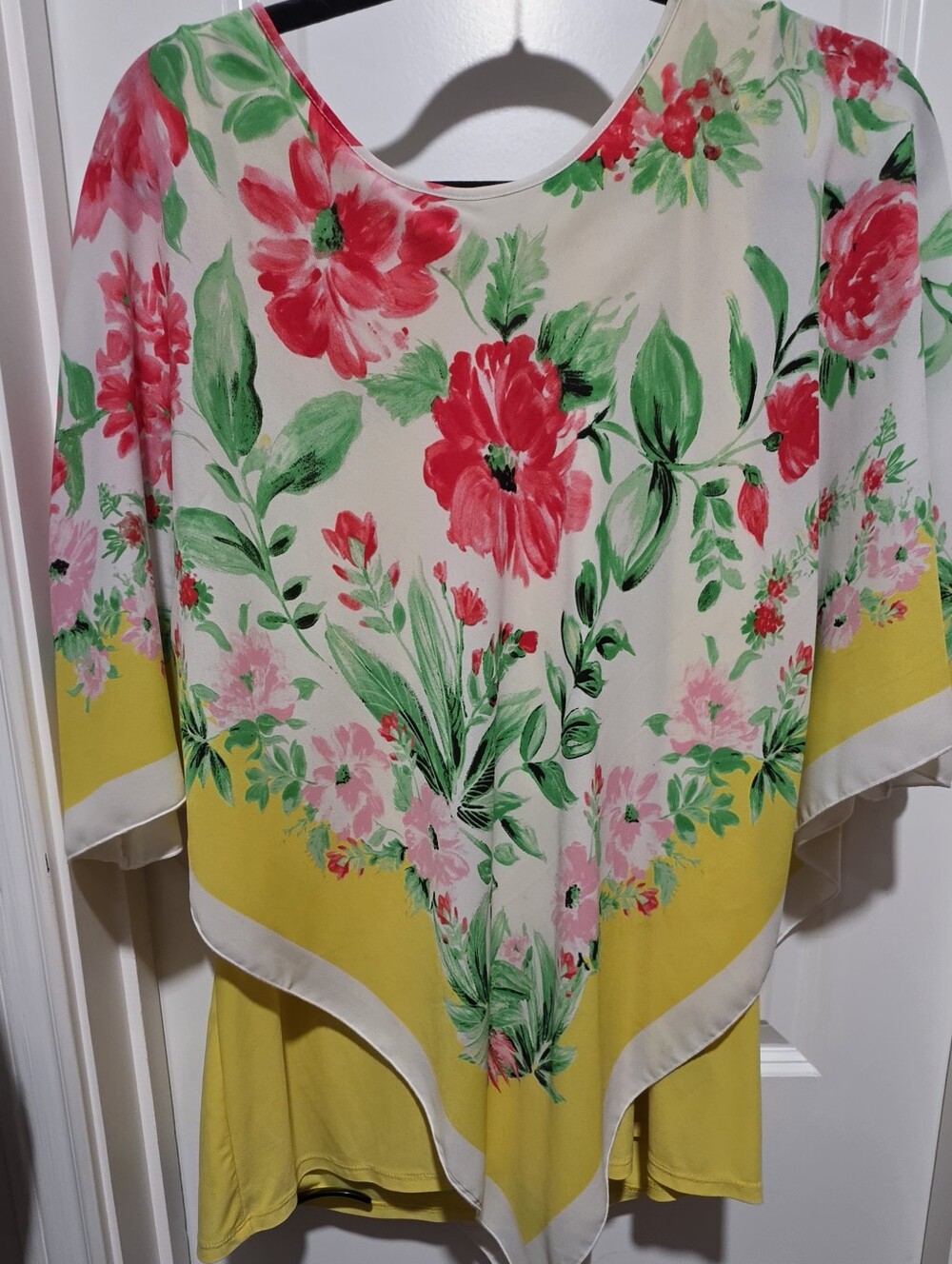 Investments Yellow Floral Poncho Top with Pink & Green Print - Picture 2 of 8